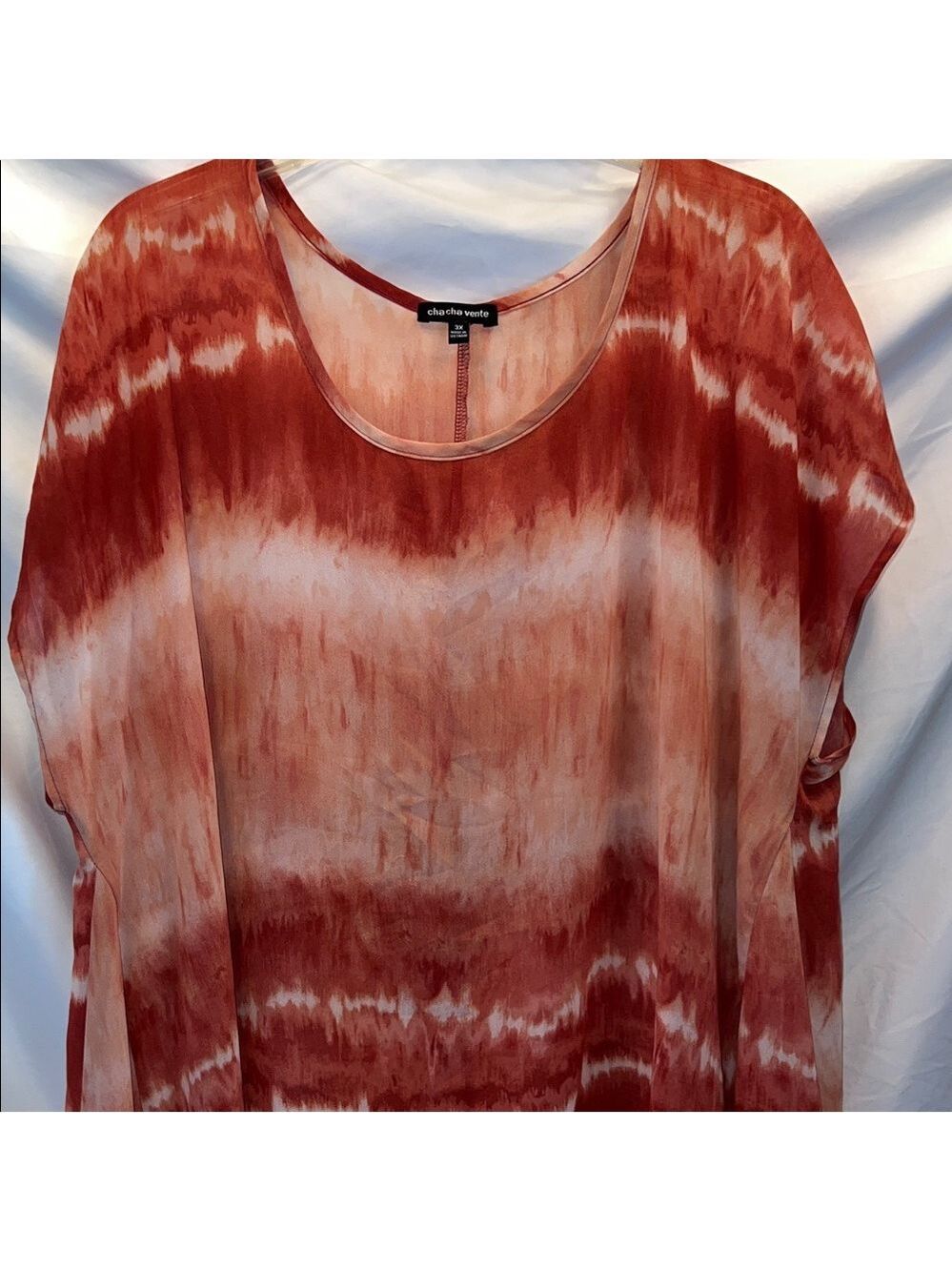 cha cha vente Rust Tie-Dye High-Low Tunic cover up, plus size 3X - Picture 3 of 6